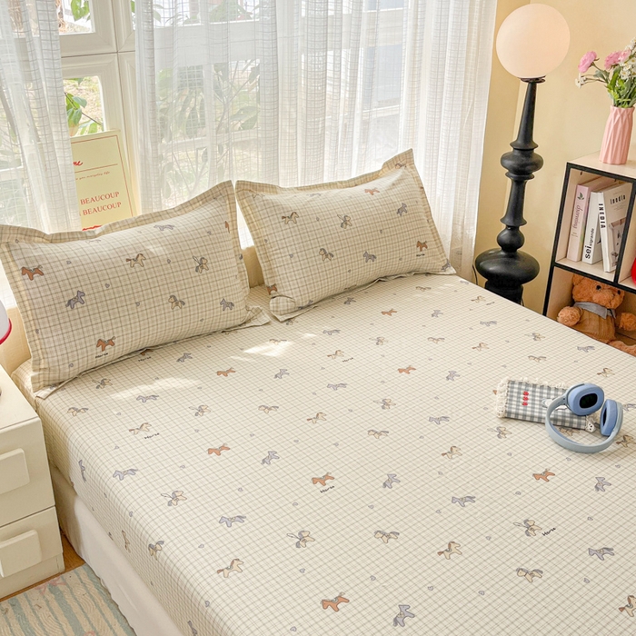 91家纺网 家纺一手货源 找家纺 好亿来家纺 2026新款全棉纯棉印花小清新床笠单件床笠单品单床笠 马到成功