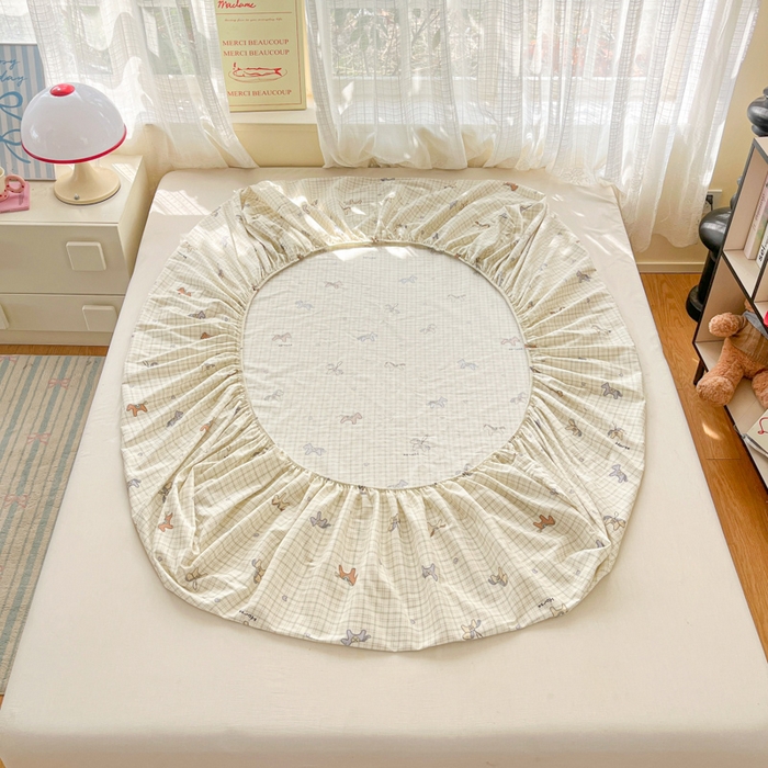 91家纺网 家纺一手货源 找家纺 好亿来家纺 2026新款全棉纯棉印花小清新床笠单件床笠单品单床笠 马到成功