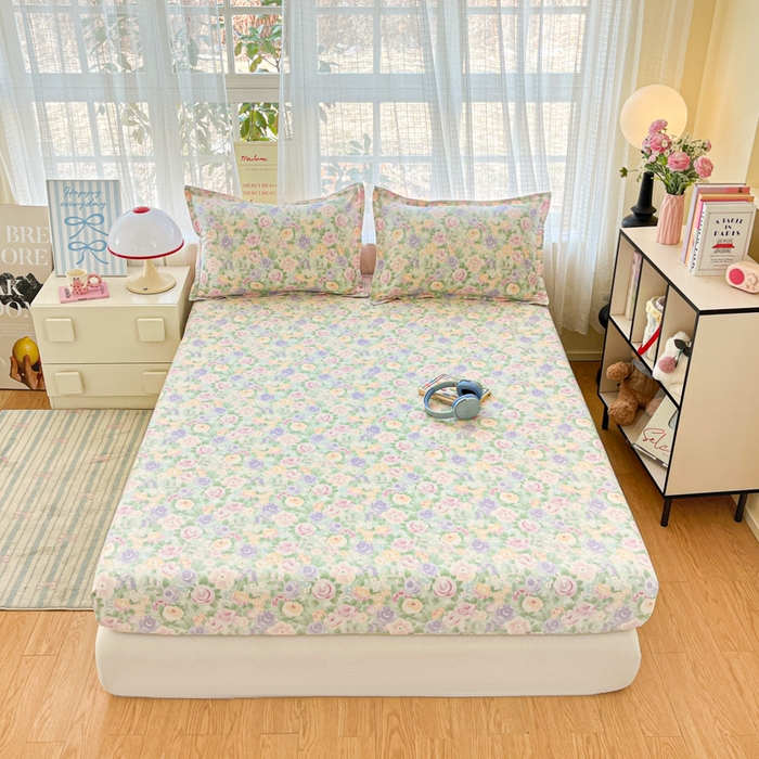 91家纺网 家纺一手货源 找家纺 好亿来家纺 2026新款全棉纯棉印花小清新床笠单件床笠单品单床笠 梦幻花楹