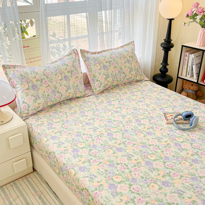 91家纺网 家纺一手货源 找家纺 好亿来家纺 2026新款全棉纯棉印花小清新床笠单件床笠单品单床笠 梦幻花楹