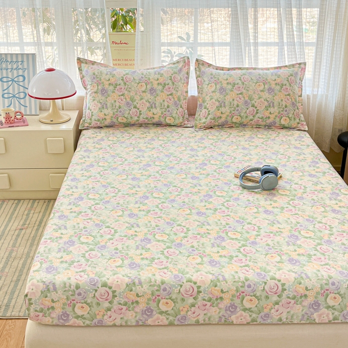 91家纺网 家纺一手货源 找家纺 好亿来家纺 2026新款全棉纯棉印花小清新床笠单件床笠单品单床笠 梦幻花楹