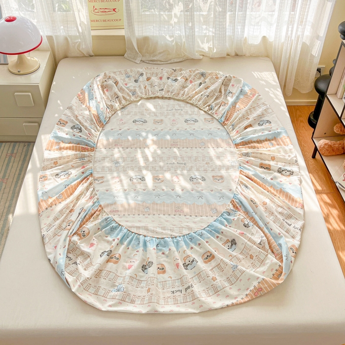 91家纺网 家纺一手货源 找家纺 好亿来家纺 2026新款全棉纯棉印花小清新床笠单件床笠单品单床笠 米条萌宠