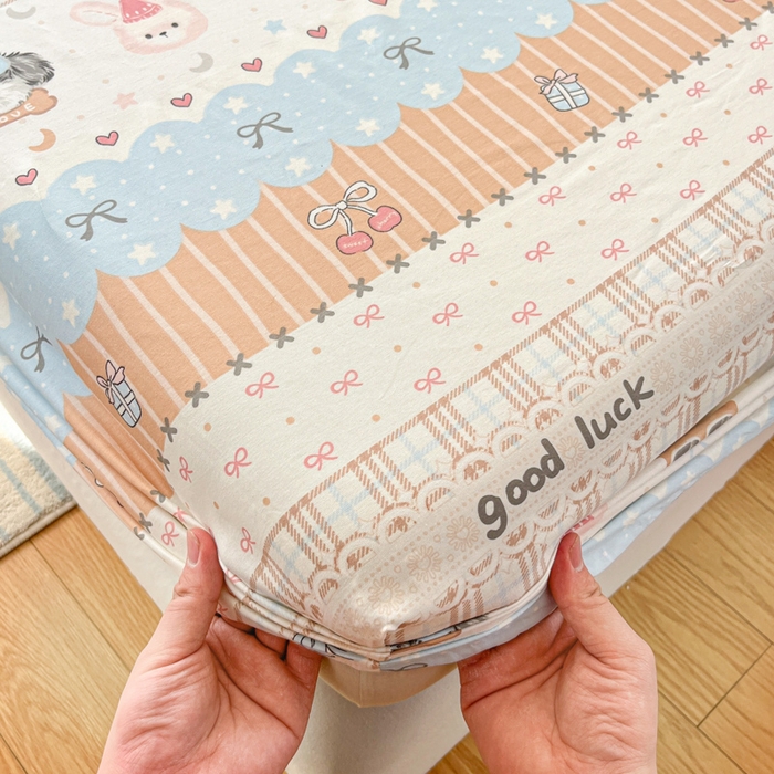 91家纺网 家纺一手货源 找家纺 好亿来家纺 2026新款全棉纯棉印花小清新床笠单件床笠单品单床笠 米条萌宠