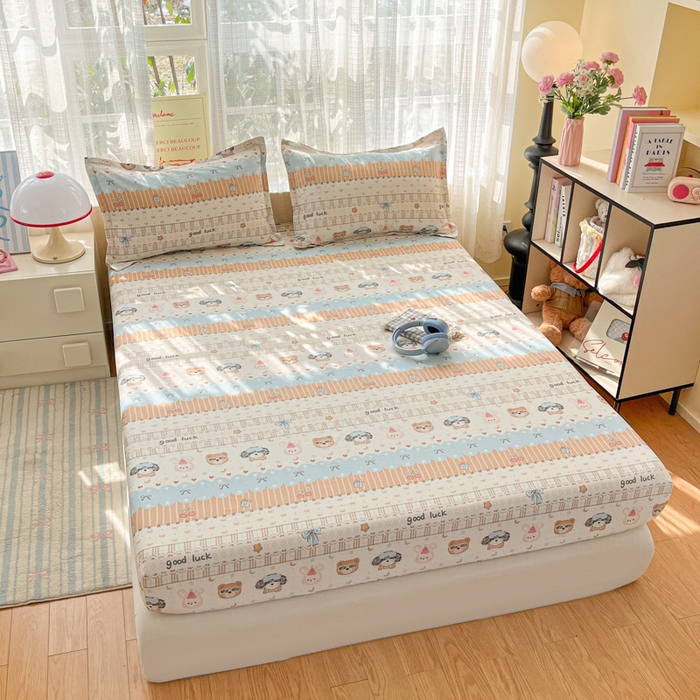 91家纺网 家纺一手货源 找家纺 好亿来家纺 2026新款全棉纯棉印花小清新床笠单件床笠单品单床笠 米条萌宠