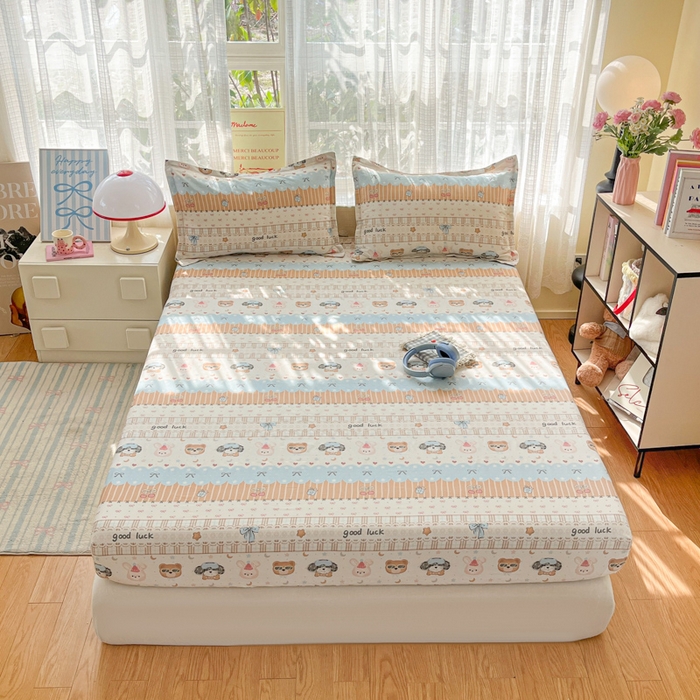 91家纺网 家纺一手货源 找家纺 好亿来家纺 2026新款全棉纯棉印花小清新床笠单件床笠单品单床笠 米条萌宠