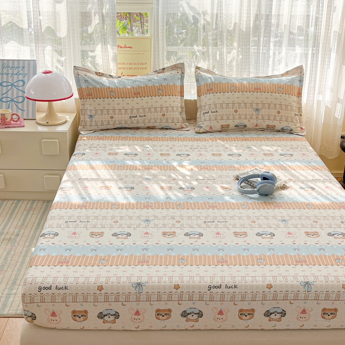 91家纺网 家纺一手货源 找家纺 好亿来家纺 2026新款全棉纯棉印花小清新床笠单件床笠单品单床笠 米条萌宠