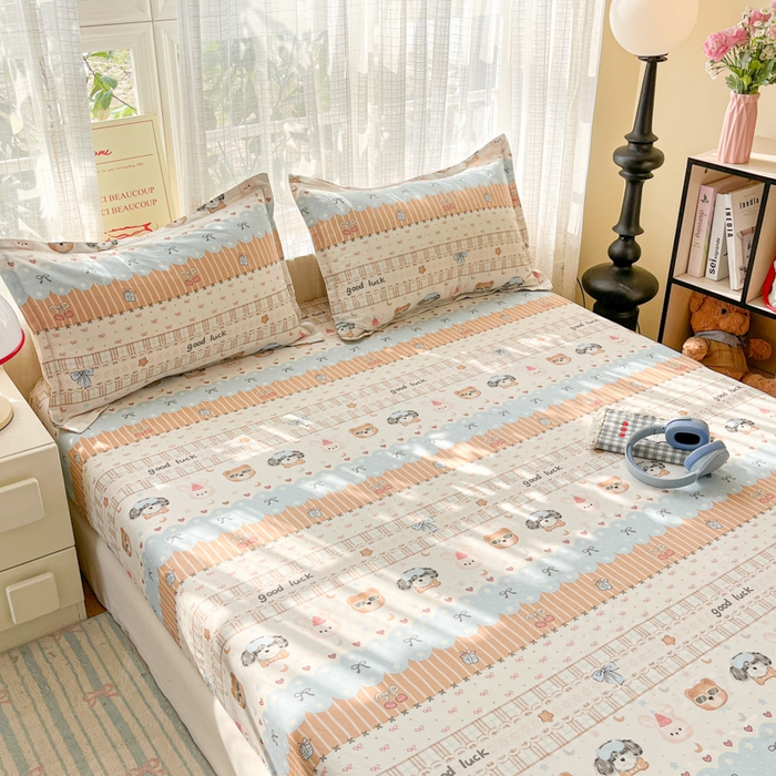 91家纺网 家纺一手货源 找家纺 好亿来家纺 2026新款全棉纯棉印花小清新床笠单件床笠单品单床笠 米条萌宠