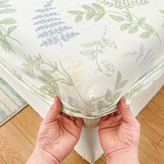 91家纺网 家纺一手货源 找家纺 好亿来家纺 2026新款全棉纯棉印花小清新床笠单件床笠单品单床笠 沁雨花叶