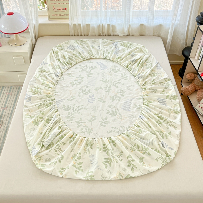 91家纺网 家纺一手货源 找家纺 好亿来家纺 2026新款全棉纯棉印花小清新床笠单件床笠单品单床笠 沁雨花叶