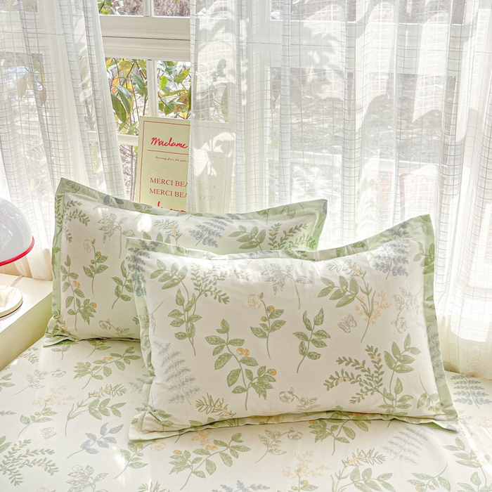 91家纺网 家纺一手货源 找家纺 好亿来家纺 2026新款全棉纯棉印花小清新床笠单件床笠单品单床笠 沁雨花叶