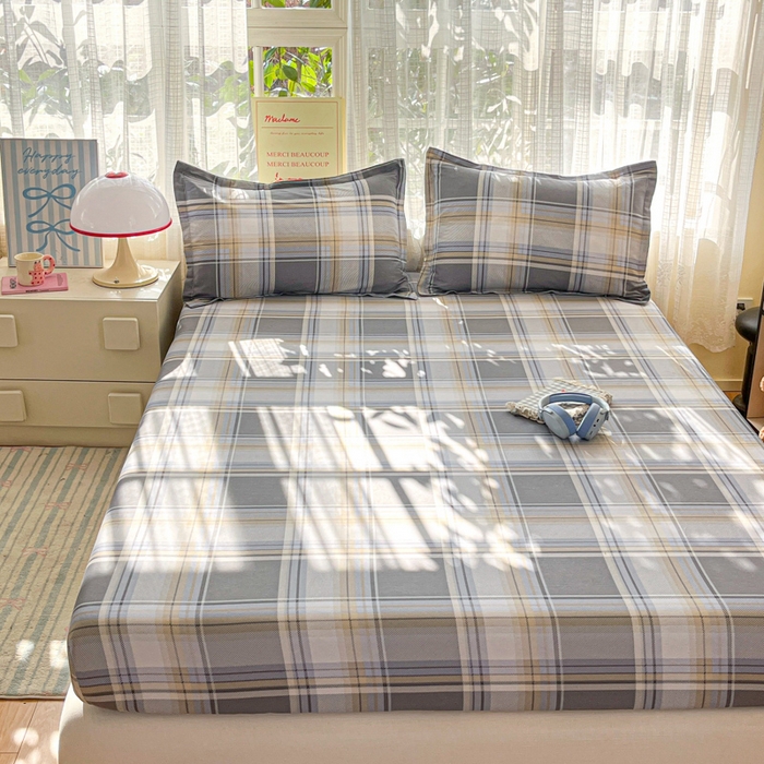 91家纺网 家纺一手货源 找家纺 好亿来家纺 2026新款全棉纯棉印花小清新床笠单件床笠单品单床笠 趣味格-灰