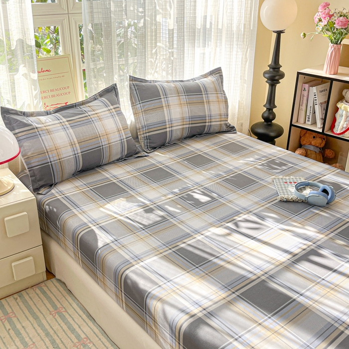 91家纺网 家纺一手货源 找家纺 好亿来家纺 2026新款全棉纯棉印花小清新床笠单件床笠单品单床笠 趣味格-灰