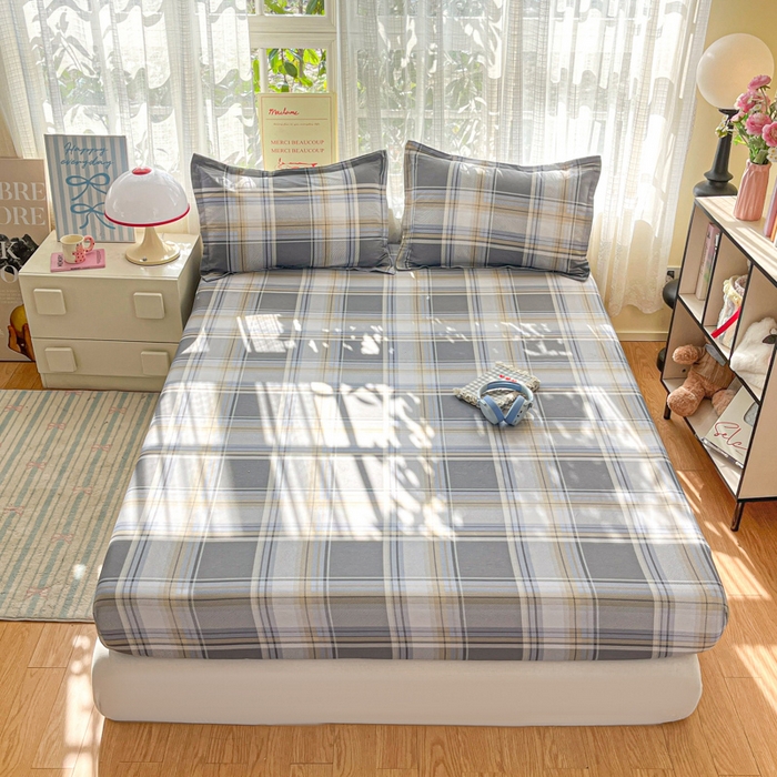 91家纺网 家纺一手货源 找家纺 好亿来家纺 2026新款全棉纯棉印花小清新床笠单件床笠单品单床笠 趣味格-灰