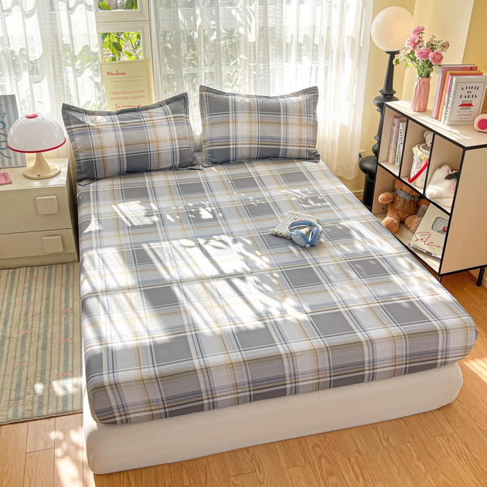 91家纺网 家纺一手货源 找家纺 好亿来家纺 2026新款全棉纯棉印花小清新床笠单件床笠单品单床笠 趣味格-灰