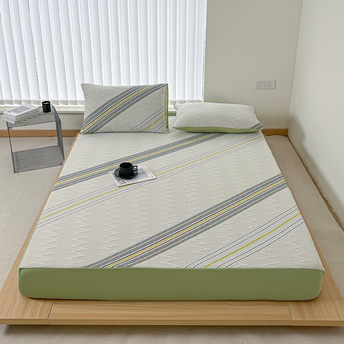 91家纺网 家纺一手货源 找家纺 馨乐家纺 2026新款A类三层纱夹棉床笠（特殊尺寸 量大可定制） 三层纱床笠-春竹