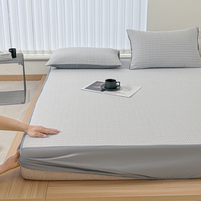 91家纺网 家纺一手货源 找家纺 馨乐家纺 2026新款A类三层纱夹棉床笠（特殊尺寸 量大可定制） 三层纱床笠-灵波