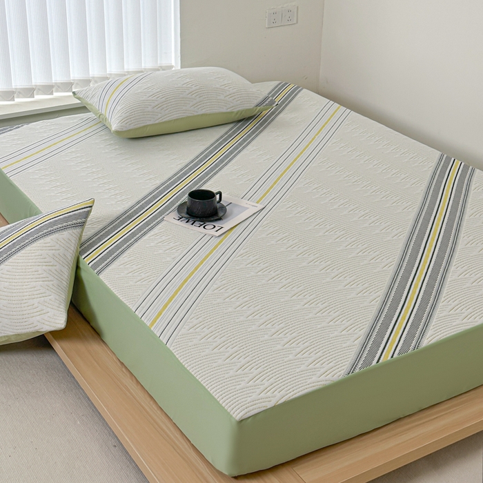 91家纺网 家纺一手货源 找家纺 馨乐家纺 2026新款A类三层纱夹棉床笠（特殊尺寸 量大可定制） 三层纱床笠-春竹