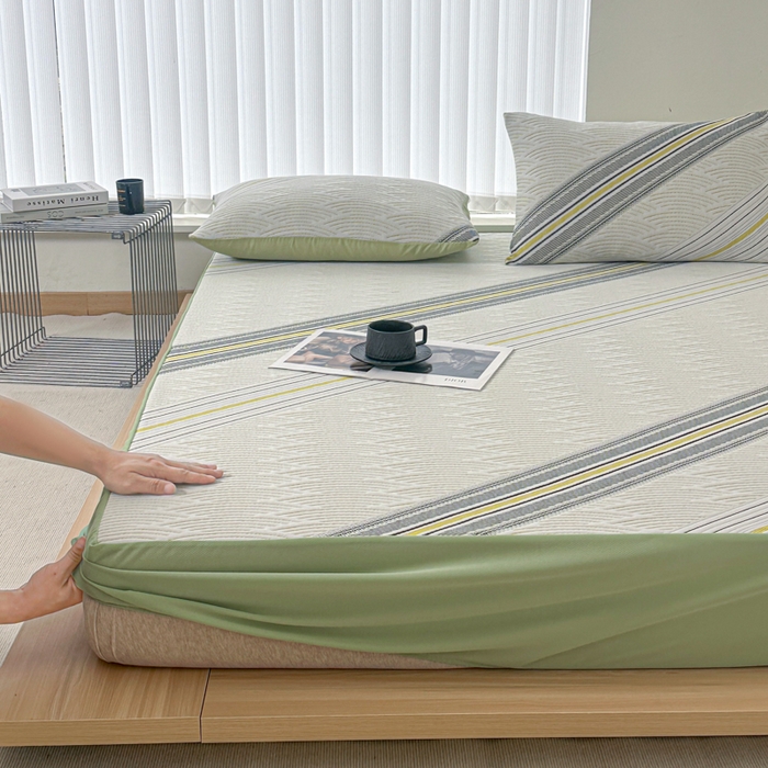 91家纺网 家纺一手货源 找家纺 馨乐家纺 2026新款A类三层纱夹棉床笠（特殊尺寸 量大可定制） 三层纱床笠-春竹