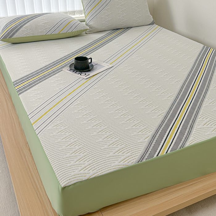 91家纺网 家纺一手货源 找家纺 馨乐家纺 2026新款A类三层纱夹棉床笠（特殊尺寸 量大可定制） 三层纱床笠-春竹