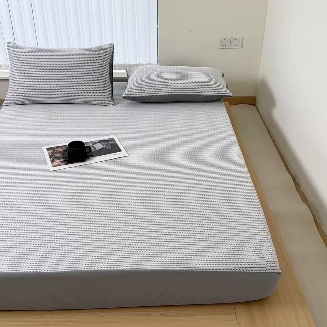 91家纺网 家纺一手货源 找家纺 馨乐家纺 2026新款A类三层纱夹棉床笠（特殊尺寸 量大可定制） 三层纱床笠-灵波