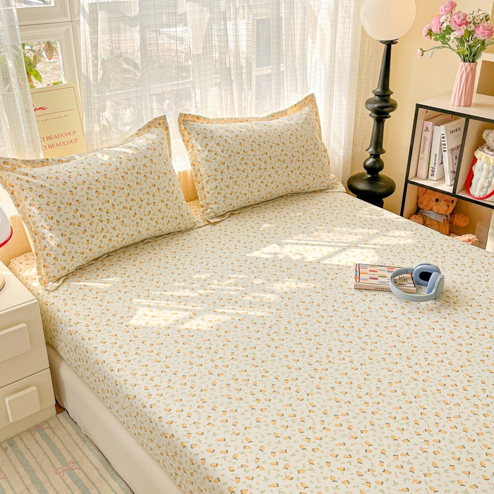 91家纺网 家纺一手货源 找家纺 好亿来家纺 2026新款全棉纯棉印花小清新床笠单件床笠单品单床笠 夏日柠香