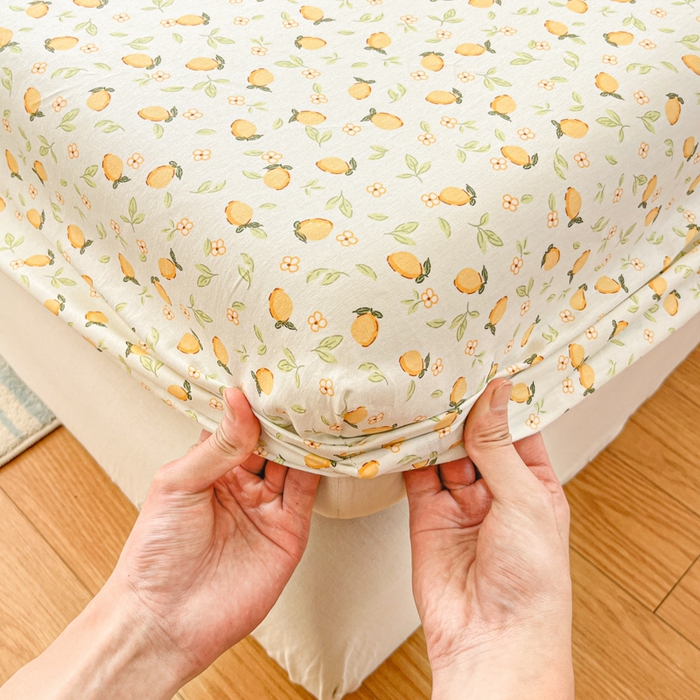 91家纺网 家纺一手货源 找家纺 好亿来家纺 2026新款全棉纯棉印花小清新床笠单件床笠单品单床笠 夏日柠香