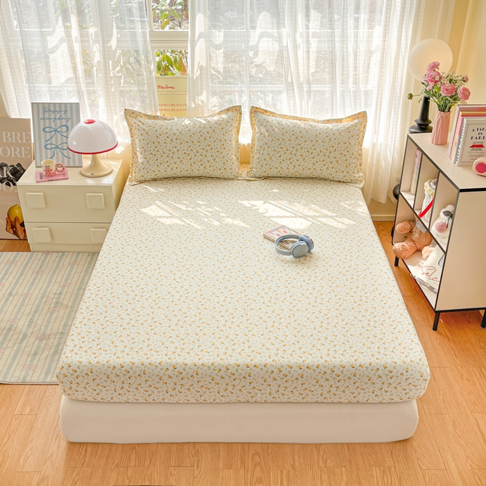 91家纺网 家纺一手货源 找家纺 好亿来家纺 2026新款全棉纯棉印花小清新床笠单件床笠单品单床笠 夏日柠香