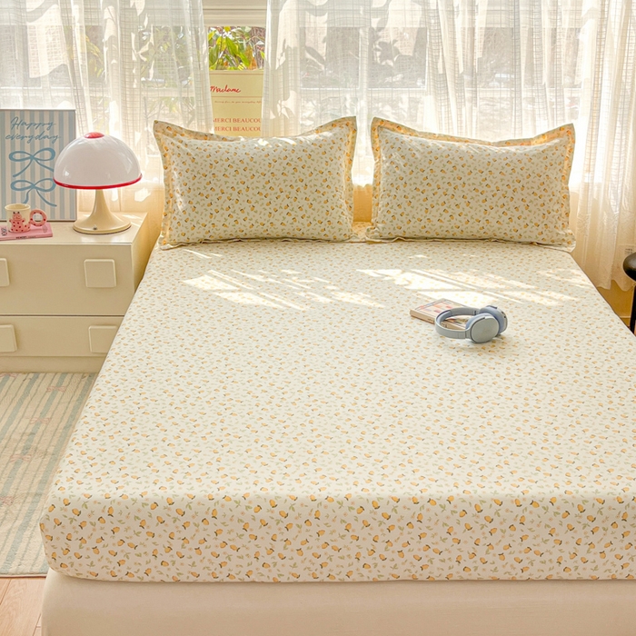 91家纺网 家纺一手货源 找家纺 好亿来家纺 2026新款全棉纯棉印花小清新床笠单件床笠单品单床笠 夏日柠香