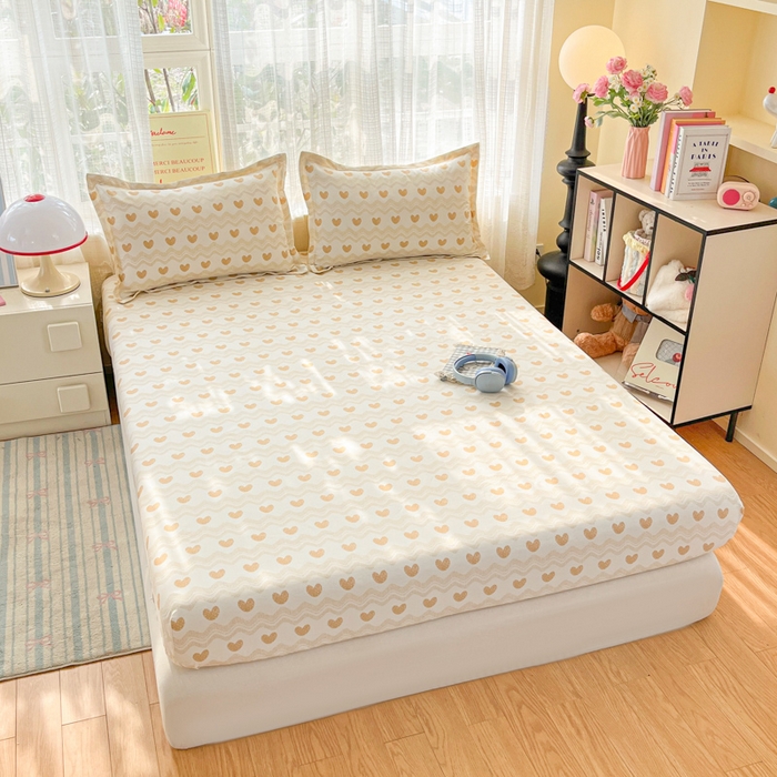 91家纺网 家纺一手货源 找家纺 好亿来家纺 2026新款全棉纯棉印花小清新床笠单件床笠单品单床笠 心动旋律-咖