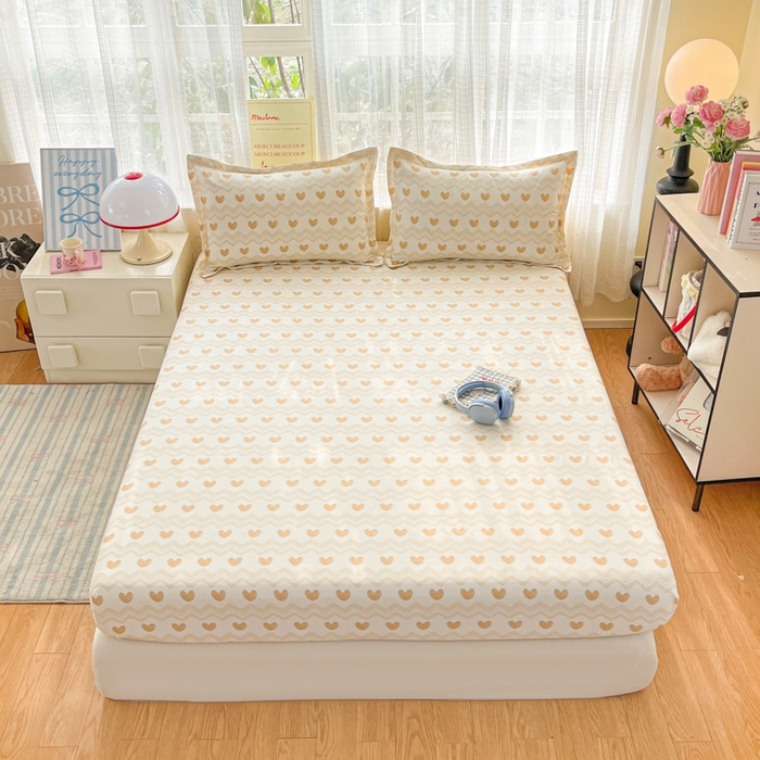 91家纺网 家纺一手货源 找家纺 好亿来家纺 2026新款全棉纯棉印花小清新床笠单件床笠单品单床笠 心动旋律-咖