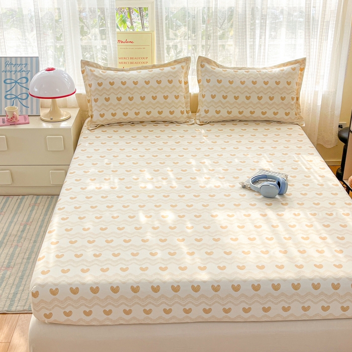 91家纺网 家纺一手货源 找家纺 好亿来家纺 2026新款全棉纯棉印花小清新床笠单件床笠单品单床笠 心动旋律-咖