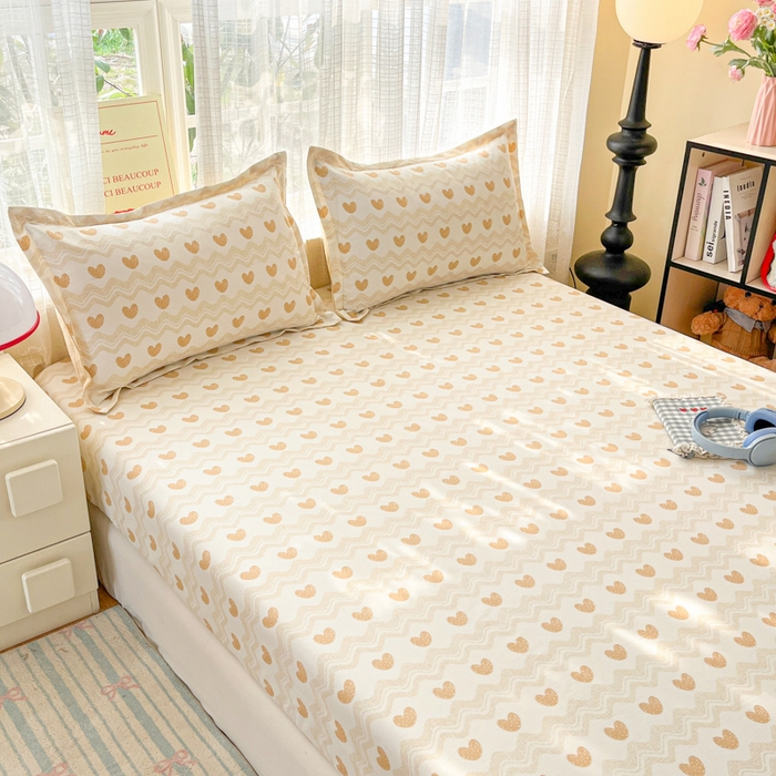 91家纺网 家纺一手货源 找家纺 好亿来家纺 2026新款全棉纯棉印花小清新床笠单件床笠单品单床笠 心动旋律-咖