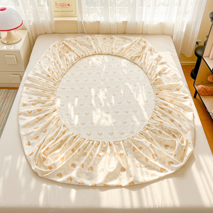 91家纺网 家纺一手货源 找家纺 好亿来家纺 2026新款全棉纯棉印花小清新床笠单件床笠单品单床笠 心动旋律-咖