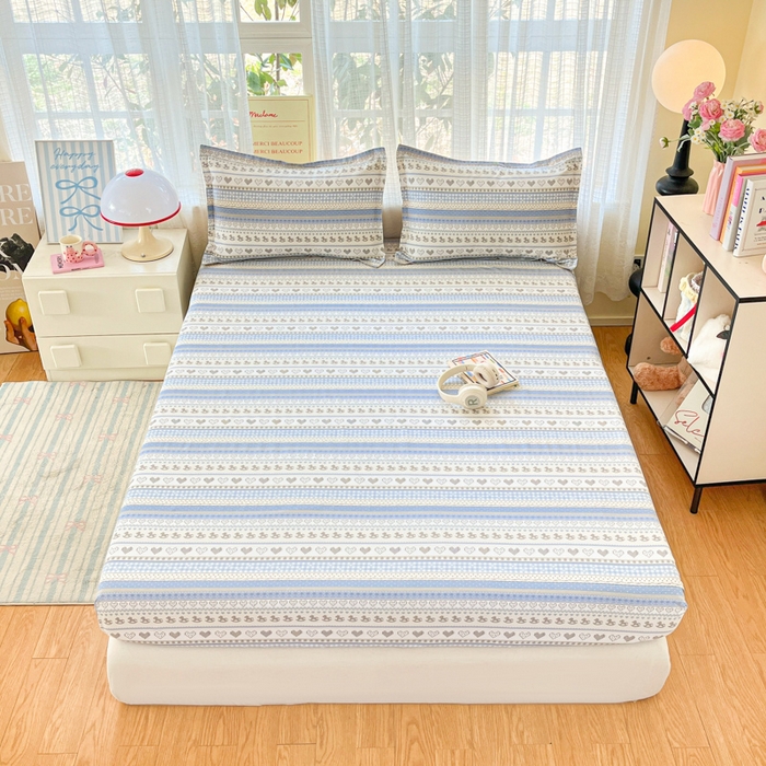 91家纺网 家纺一手货源 找家纺 好亿来家纺 2026新款全棉纯棉印花小清新床笠单件床笠单品单床笠 心软曲奇-蓝