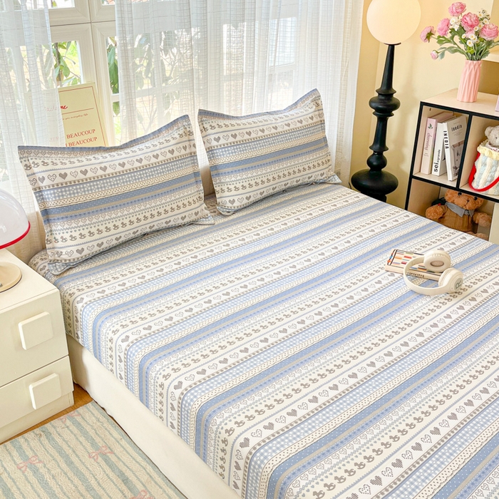 91家纺网 家纺一手货源 找家纺 好亿来家纺 2026新款全棉纯棉印花小清新床笠单件床笠单品单床笠 心软曲奇-蓝