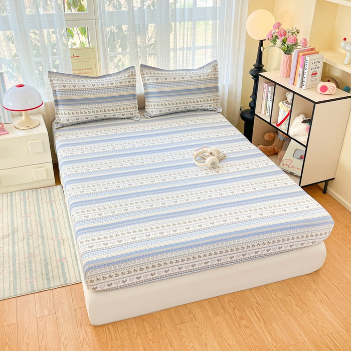 91家纺网 家纺一手货源 找家纺 好亿来家纺 2026新款全棉纯棉印花小清新床笠单件床笠单品单床笠 心软曲奇-蓝