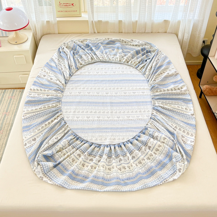 91家纺网 家纺一手货源 找家纺 好亿来家纺 2026新款全棉纯棉印花小清新床笠单件床笠单品单床笠 心软曲奇-蓝