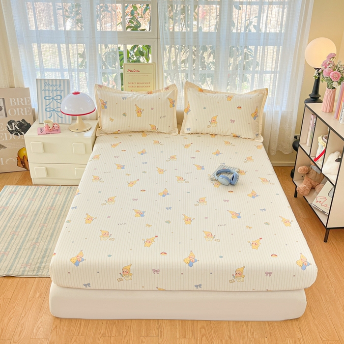 91家纺网 家纺一手货源 找家纺 好亿来家纺 2026新款全棉纯棉印花小清新床笠单件床笠单品单床笠 星星宝贝