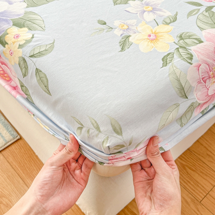 91家纺网 家纺一手货源 找家纺 好亿来家纺 2026新款全棉纯棉印花小清新床笠单件床笠单品单床笠 雨后知春