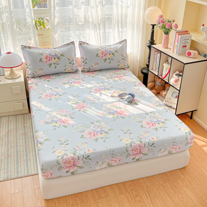 91家纺网 家纺一手货源 找家纺 好亿来家纺 2026新款全棉纯棉印花小清新床笠单件床笠单品单床笠 雨后知春