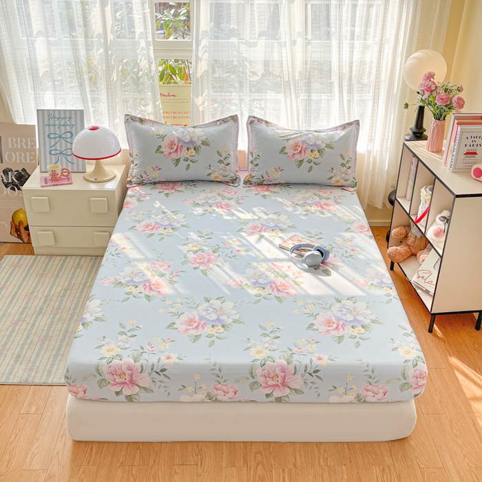 91家纺网 家纺一手货源 找家纺 好亿来家纺 2026新款全棉纯棉印花小清新床笠单件床笠单品单床笠 雨后知春