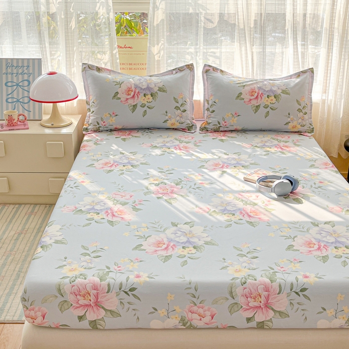 91家纺网 家纺一手货源 找家纺 好亿来家纺 2026新款全棉纯棉印花小清新床笠单件床笠单品单床笠 雨后知春