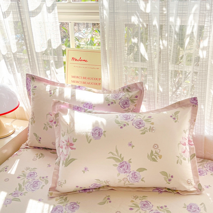 91家纺网 家纺一手货源 找家纺 好亿来家纺 2026新款全棉纯棉印花小清新床笠单件床笠单品单床笠 紫韵花香