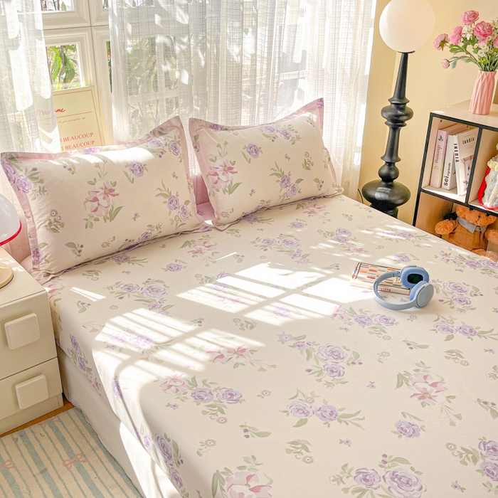 91家纺网 家纺一手货源 找家纺 好亿来家纺 2026新款全棉纯棉印花小清新床笠单件床笠单品单床笠 紫韵花香