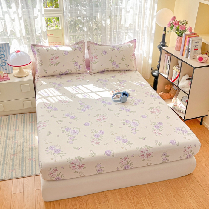 91家纺网 家纺一手货源 找家纺 好亿来家纺 2026新款全棉纯棉印花小清新床笠单件床笠单品单床笠 紫韵花香