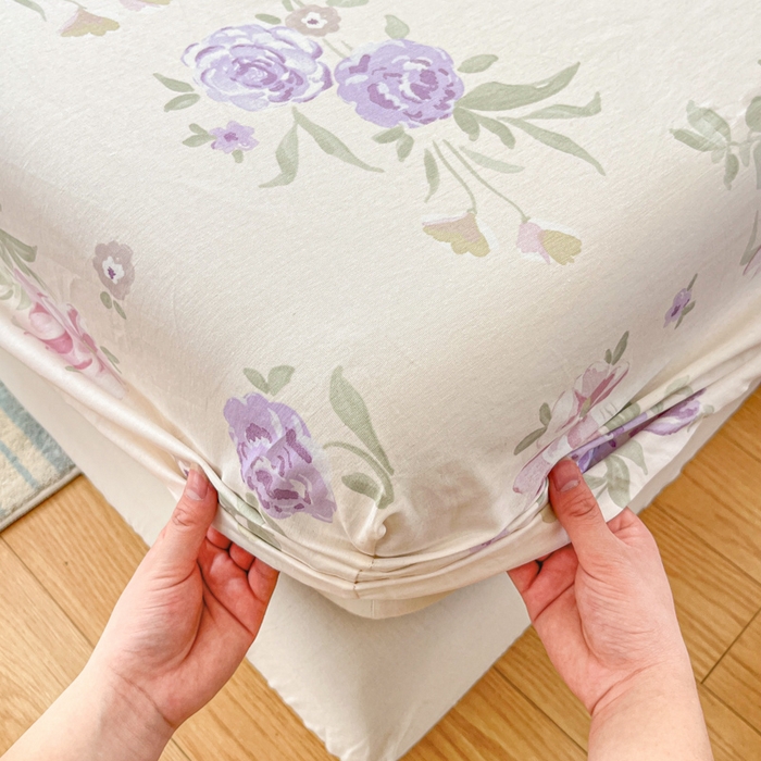 91家纺网 家纺一手货源 找家纺 好亿来家纺 2026新款全棉纯棉印花小清新床笠单件床笠单品单床笠 紫韵花香