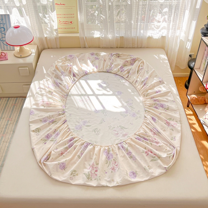 91家纺网 家纺一手货源 找家纺 好亿来家纺 2026新款全棉纯棉印花小清新床笠单件床笠单品单床笠 紫韵花香