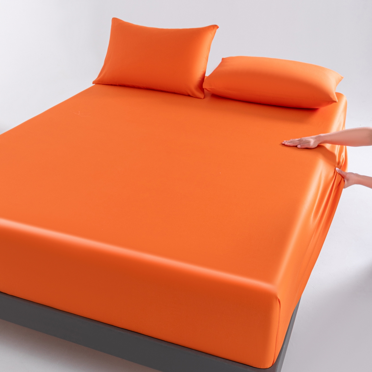 91家纺网 家纺一手货源 找家纺 梵心家纺 2026新款60s长绒棉全棉纯棉床笠单品床笠单件 橘色