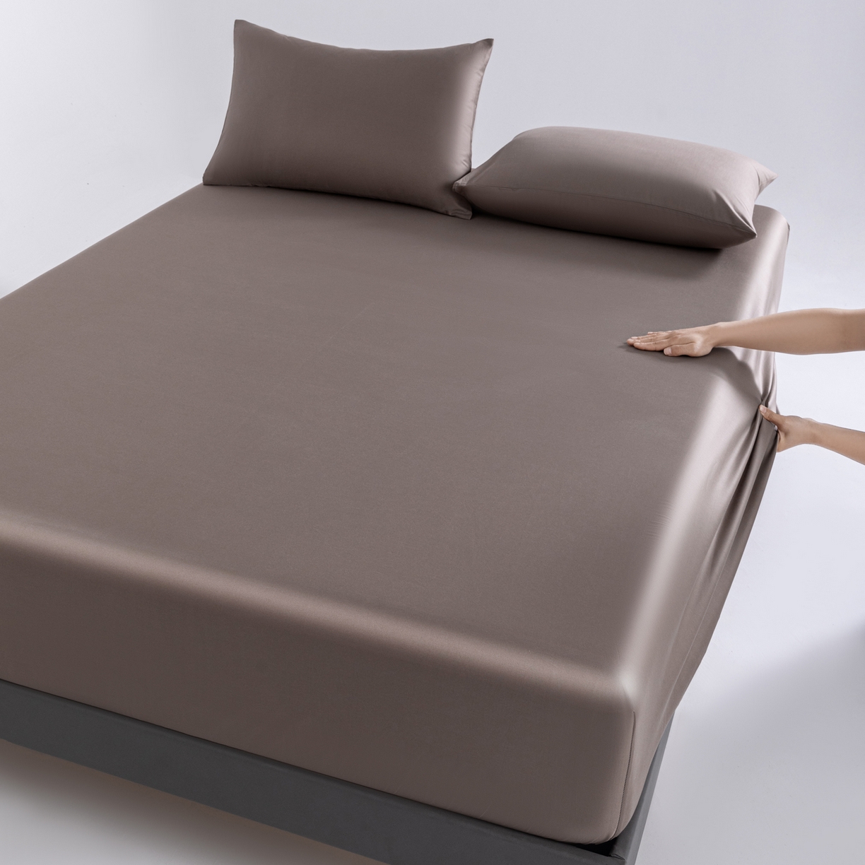 91家纺网 家纺一手货源 找家纺 梵心家纺 2026新款60s长绒棉全棉纯棉床笠单品床笠单件 烟栗棕