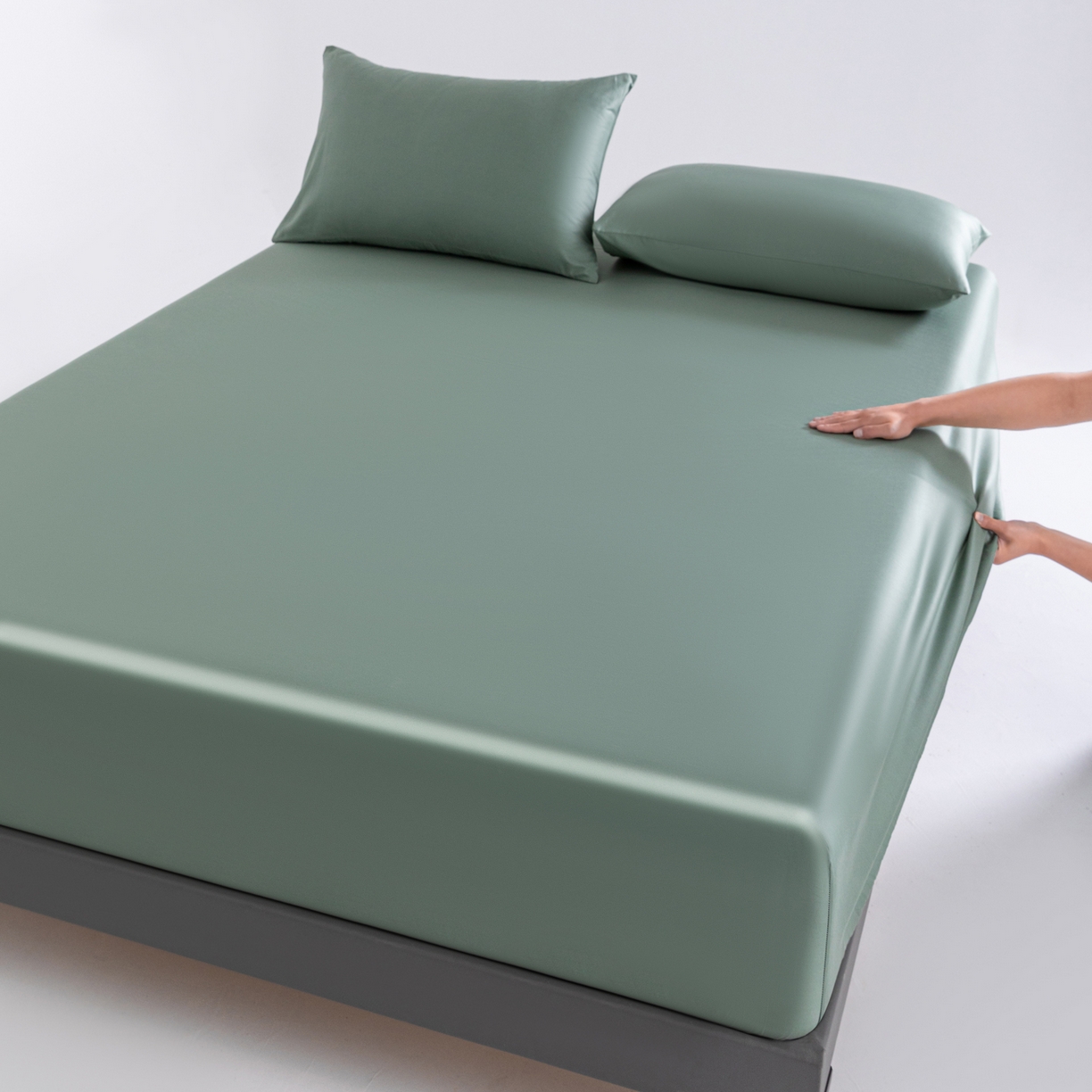 91家纺网 家纺一手货源 找家纺 梵心家纺 2026新款60s长绒棉全棉纯棉床笠单品床笠单件 松雾绿